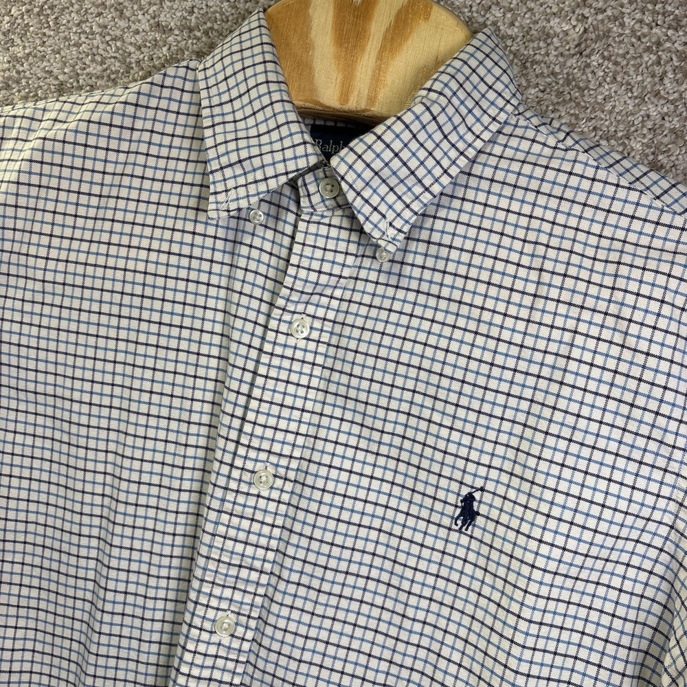 Ralph Lauren Mens Custom Fit Tattersall Check Button Down Shirt Blue White L